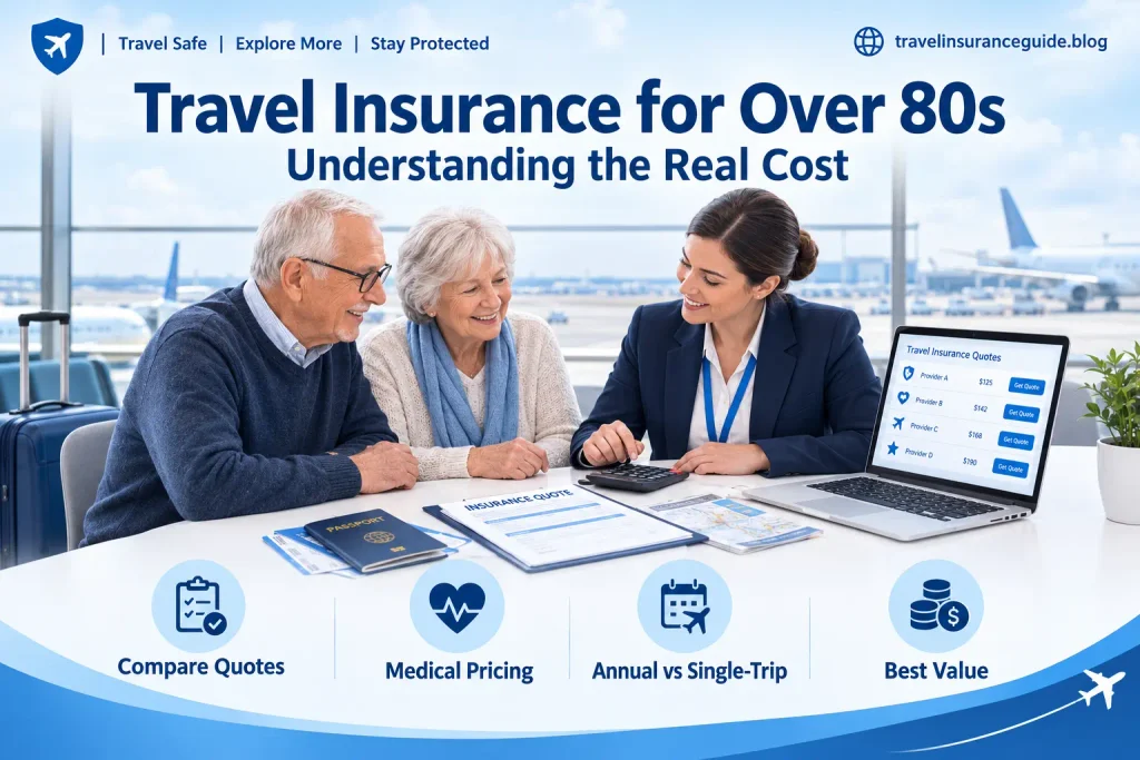 Travel insurance over 80s cost comparison showing quotes, medical pricing, and single-trip versus annual cover options